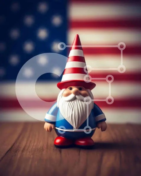 Intra Συλλεκτικό Ξύλινο Παζλ Plywood  4mm - Παιχνίδι Gnome με αμερικανική σημαία Σε Ξύλινο Κουτί - Διαστάσεις Puzzle: 10x10 cm – 25 κομμάτια