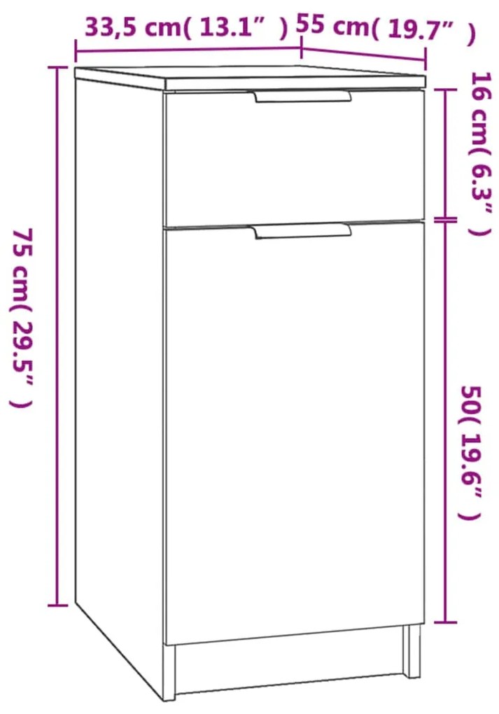 Ντουλάπι Γραφείου Μαύρο 33,5 x 50 x 75 εκ. Επεξεργασμένο Ξύλο - Μαύρο