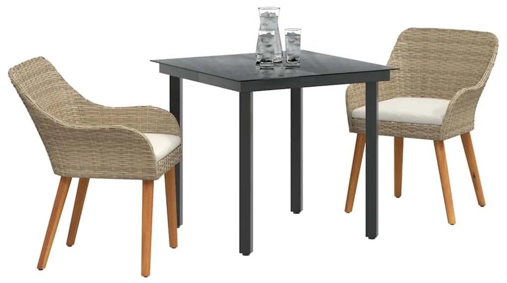 vidaXL Σέτ φαγητού για κήπο με μαξιλάρι 3 pcs Μπεζ συνθετικό ρατάν