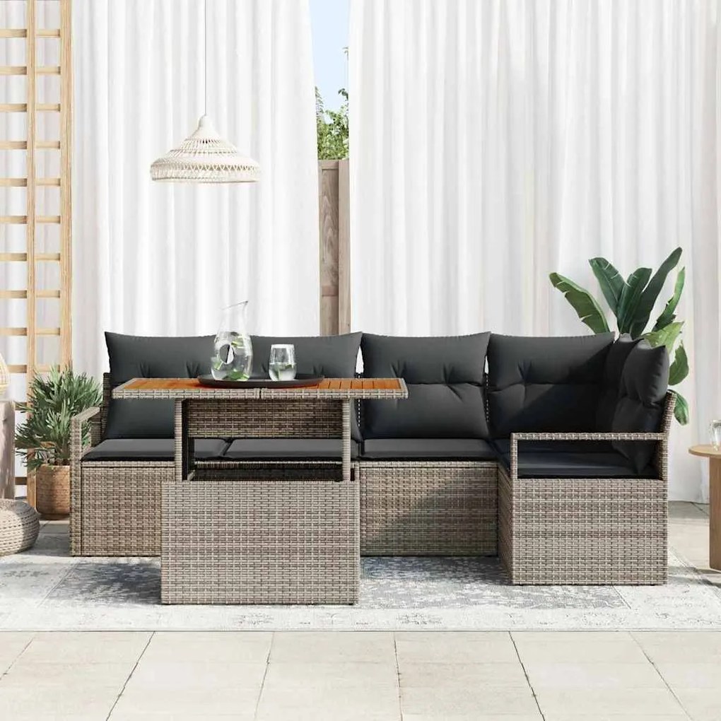 vidaXL Σετ καθιστικού κήπου 6 τεμαχίων από πολυ rattan σε γκρι χρώμα