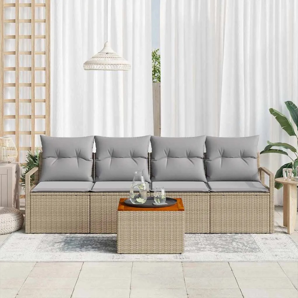 vidaXL Σετ Καναπέ Κήπου με μαξιλάρι 5 pcs Μπεζ Πολυ ράταν