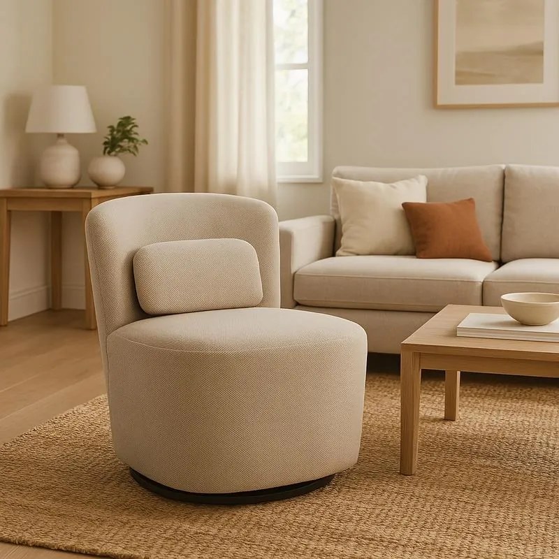 Πολυθρόνα περιστρεφόμενη Swish μπουκλέ ύφασμα σε γκρι-μπεζ απόχρωση 63x76x76.5εκ 63x76x76.5 εκ.