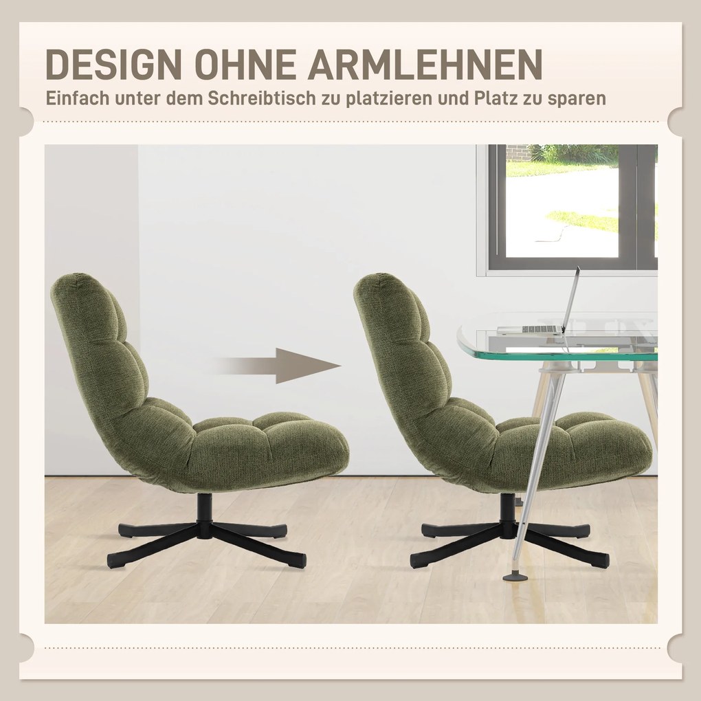 HOMCOM Περιστρεφόμενη πολυθρόνα lounge με φαρδύ κάθισμα, αδιάβροχο ύφασμα τύπου chenille, σταυρωτά ατσάλινα πόδια, πράσινο