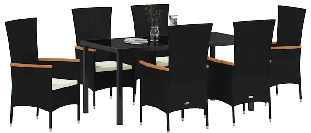 vidaXL Σετ Φαγητού Κήπου με μαξιλάρι 7 pcs Μαύρο 160 x 80 x 73 εκ