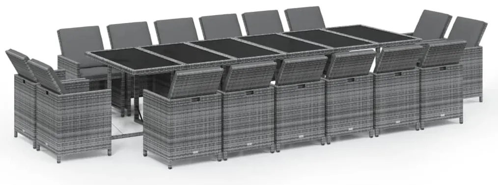 vidaXL Σετ Τραπεζαρίας Κήπου 17 τεμ. Γκρι Συνθετικό Ρατάν με Μαξιλάρια