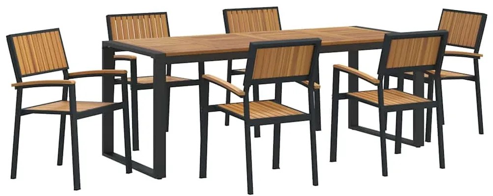 vidaXL Σέτ φαγητού για κήπο 7 pcs Μαύρο και καφέ 200 x 90 x 75 cm