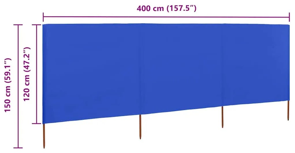 vidaXL Προστατευτικό Αέρα με 3 Πάνελ Αζούρ Μπλε 400x120 εκ. Υφασμάτινο