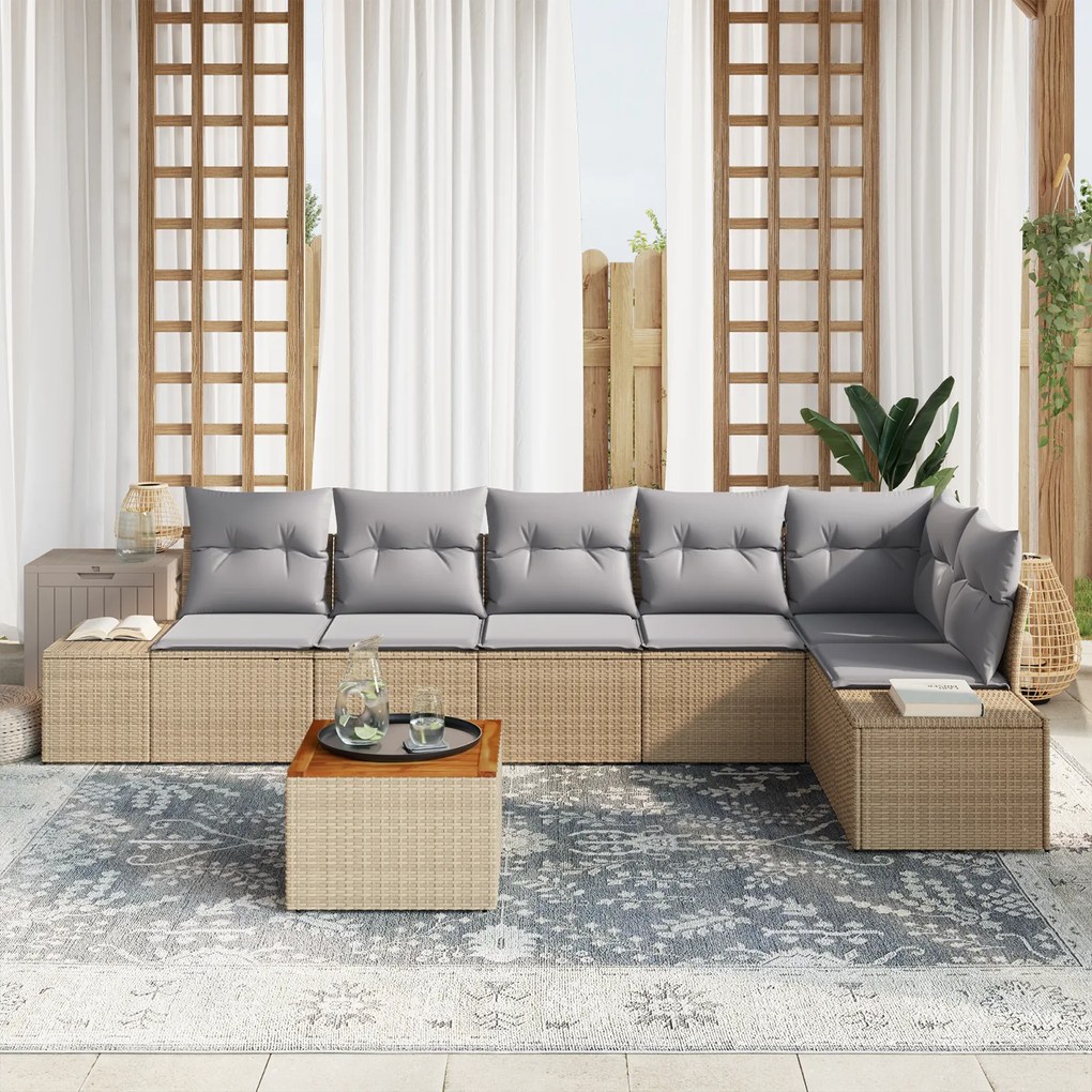vidaXL Σετ Σαλονιού Κήπου 7 pcs Μπεζ, ανοιχτό γκρι