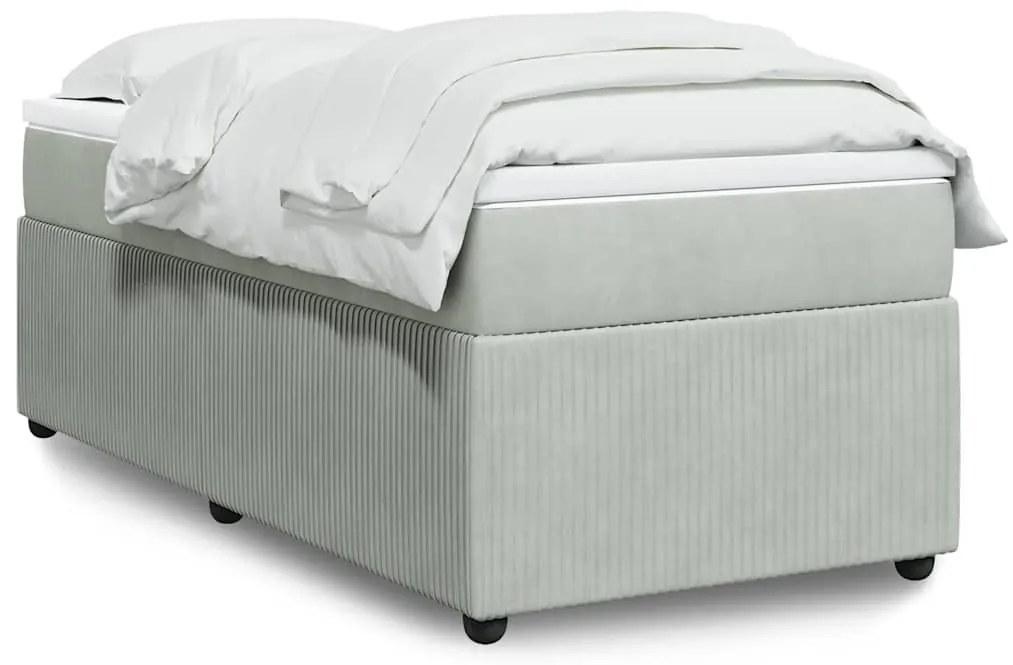 vidaXL Κρεβάτι Boxspring με Στρώμα Ανοιχτό Γκρι 90x190 εκ. Βελούδινο