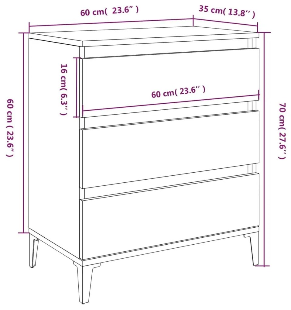 Ντουλάπι Γκρι Sonoma 60x35x70 εκ. από Επεξεργασμένο Ξύλο - Γκρι