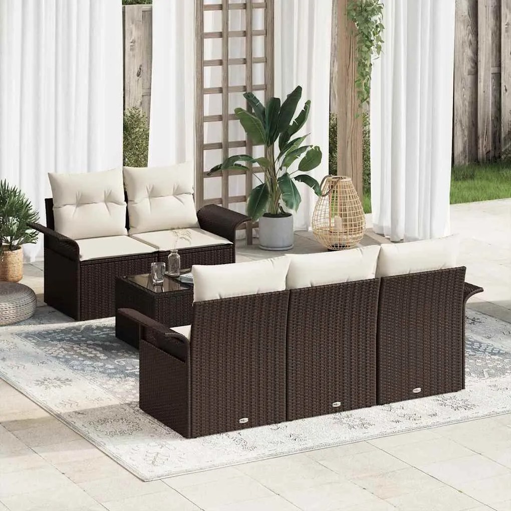 vidaXL Σετ Καναπέ Κήπου 6 pcs Καφέ Πολυ ράταν