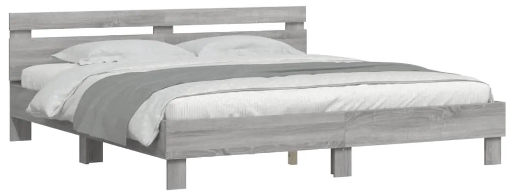 vidaXL Πλαίσιο Κρεβατιού με Κεφαλάρι Γκρι Sonoma 160x200εκ. Επεξ. Ξύλο