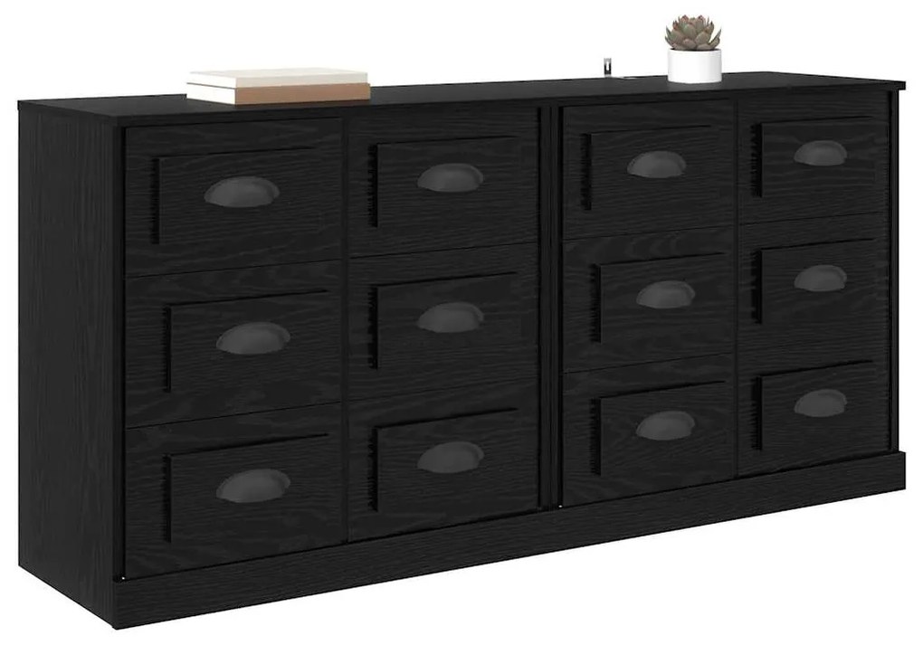 vidaXL Παραδοσιακά Πλευρικά Έπιπλα με συρτάρι 2 pcs Μαύρη Οξυά