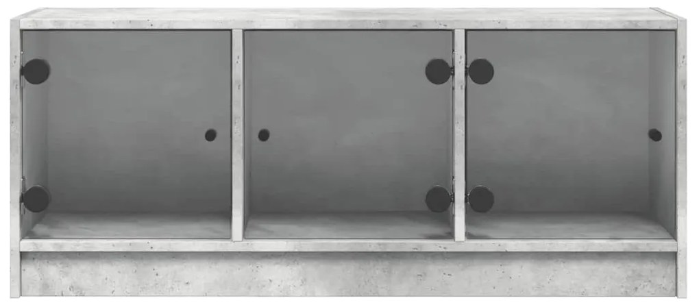 vidaXL Έπιπλο Τηλεόρασης Γκρι Σκυροδ. 102x37x42 εκ. Γυάλινες Πόρτες