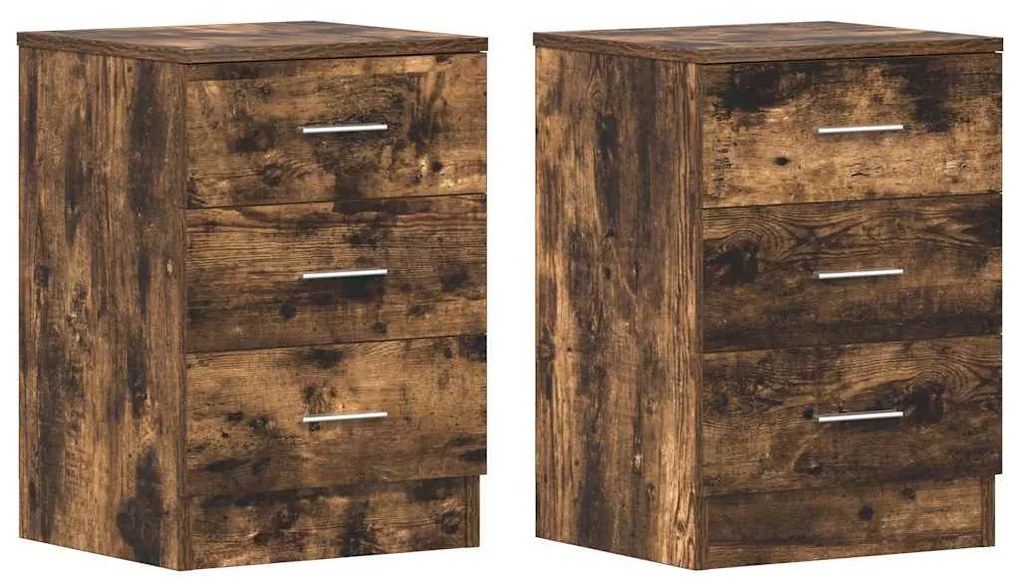 vidaXL Κομοδίνα 2 Τεμ. Καπνιστή Δρυς 38x35x56 εκ. από Επεξεργ. Ξύλο