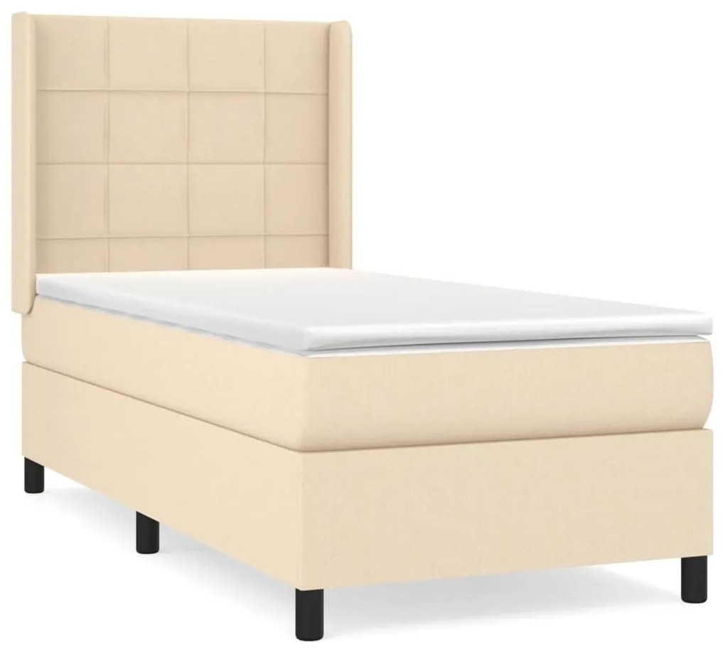 Κρεβάτι Boxspring με Στρώμα Κρεμ 90x200 εκ.Υφασμάτινο - Κρεμ