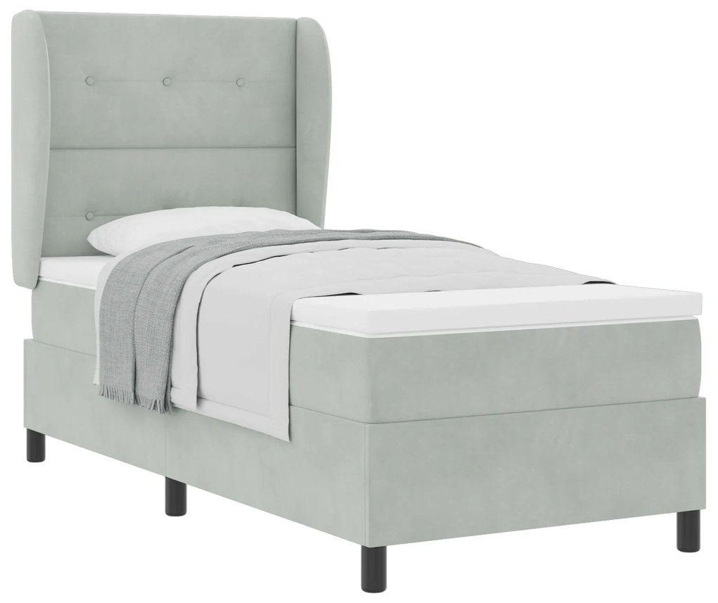 vidaXL Κρεβάτι Box Spring με Στρώμα Ανοιχτό Γκρι 100x200 εκ. Βελούδο