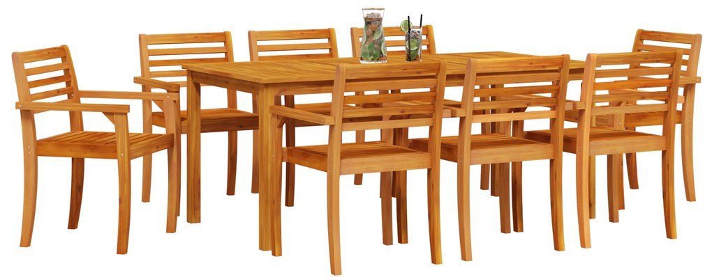 vidaXL Σετ Τραπεζιού 9 pcs Φυσικό 180 x 90 x 75 cm Μασίφ ξύλο ακακίας