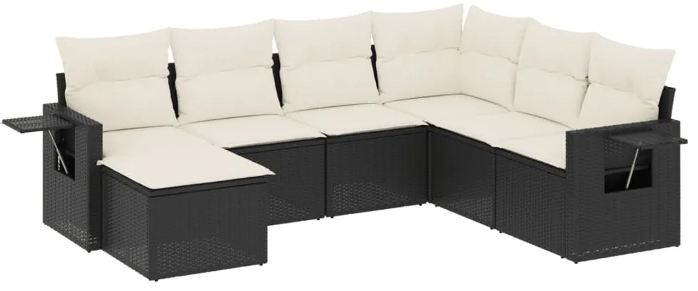 vidaXL Καναπές Σετ 7 Τεμαχίων Μαύρο Συνθετικό Ρατάν με Μαξιλάρια