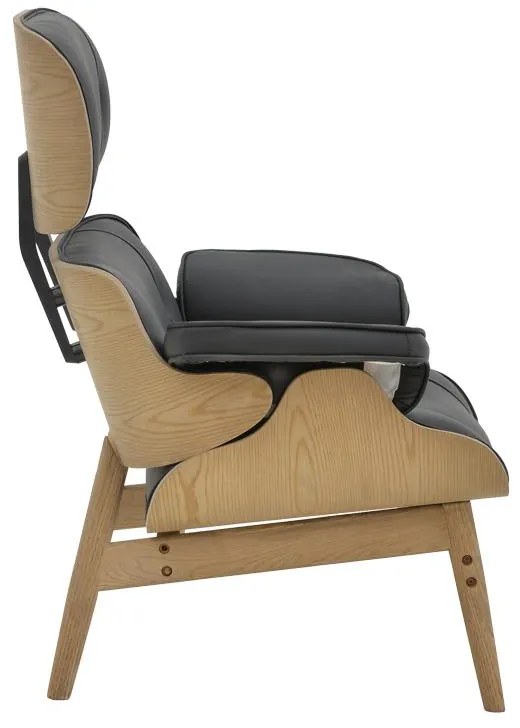 Πολυθρόνα relax Mirto μασίφ ξύλο καρυδί -PU μαύρο 80x80x96.5εκ 80x80x96.5 εκ.