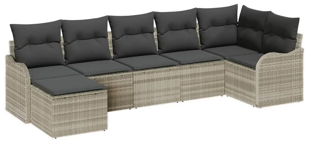 vidaXL Σετ Καναπέ Κήπου με μαξιλάρι 7 pcs Ανοιχτό γκρι Πολυ ράταν