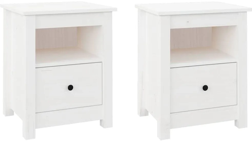 vidaXL Κομοδίνα 2 τεμ. Λευκά 40x35x49 εκ. από Μασίφ Ξύλο Πεύκου