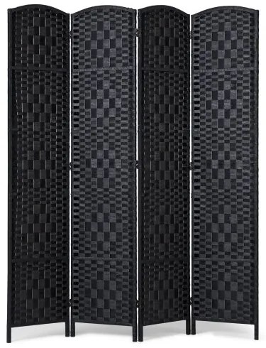 VEVOR 4 Panel Room Divider Hand-Woven Folding Privacy Screen with Hinges Black