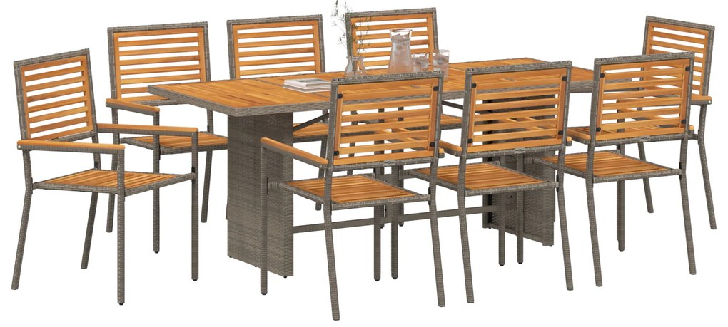 vidaXL Σέτ φαγητού για κήπο 9 pcs Γκρι 190 x 80 x 75 εκ.