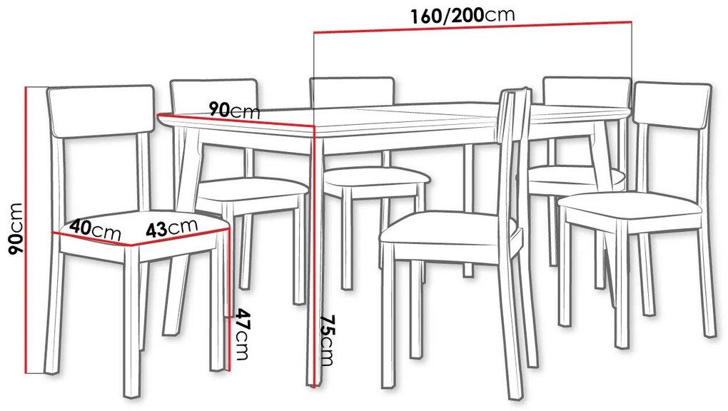 Σετ τραπεζαρίας Victorville 350, 75x90x160cm, Αριθμός θέσεων: 6, Γωνιακό, Ξύλο: Οξιά | Epipla1.gr