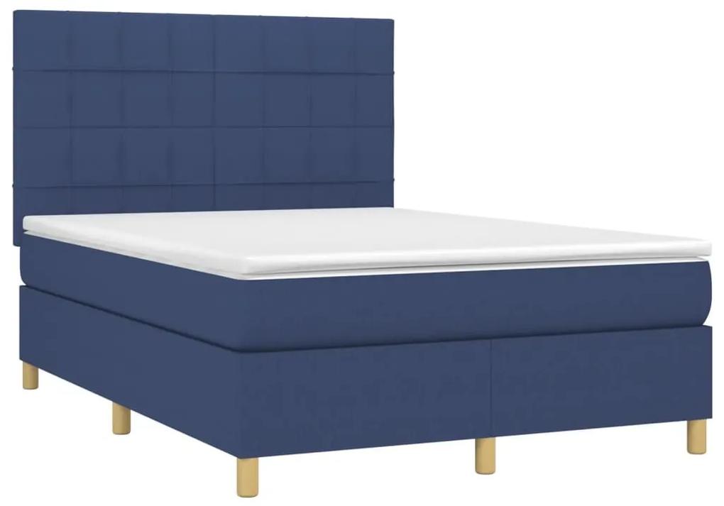 Κρεβάτι Boxspring με Στρώμα Μπλε 140x190 εκ. Υφασμάτινο - Μπλε