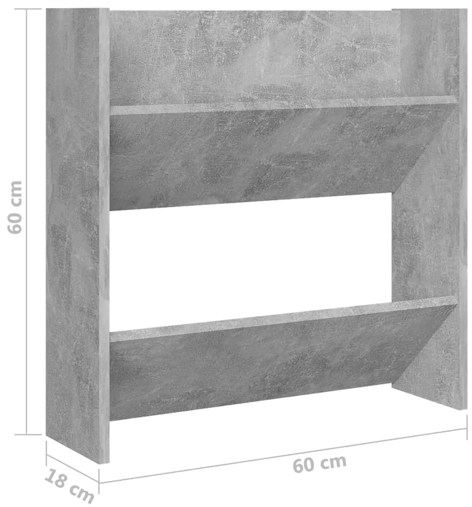 vidaXL Παπουτσοθήκη Τοίχου Γκρι Σκυροδέματος 60x18x60 εκ. Μοριοσανίδα