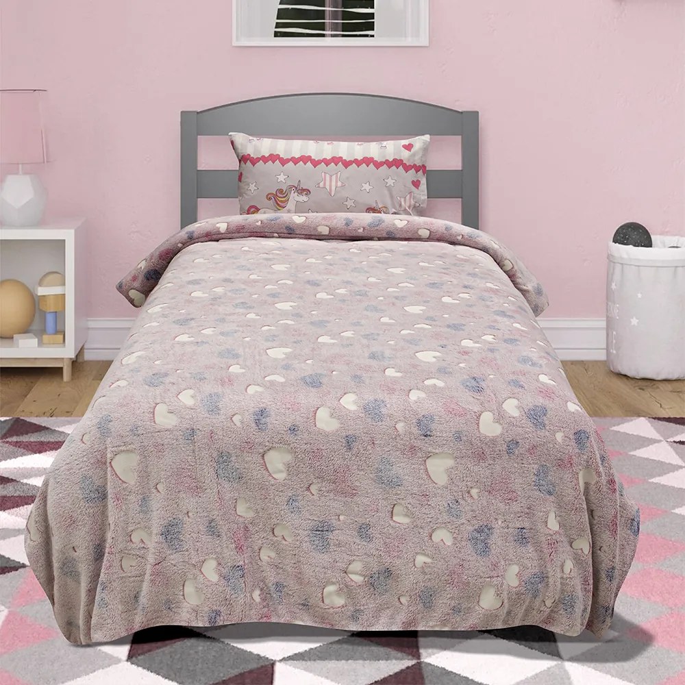 LINO ΚΟΥΒΕΡΤΑ FLEECE ΦΩΣΦΟΡΙΖΕ HERZ PINK 160X220