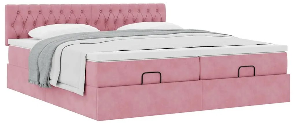 vidaXL Οθωμανικό κρεβάτι με στρώματα ροζ 200x200cm Velvet