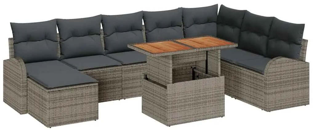 vidaXL Σετ Καναπέ Κήπου με μαξιλάρι 9 pcs Γκρι