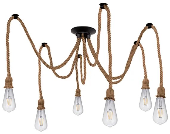 01547 GloboStar®  ATROX 01547 Vintage Φωτιστικό Ανάρτηση Πολύφωτο 6 x E27 IP20 Μπεζ Σχοινί - 6 x 2 Μέτρα