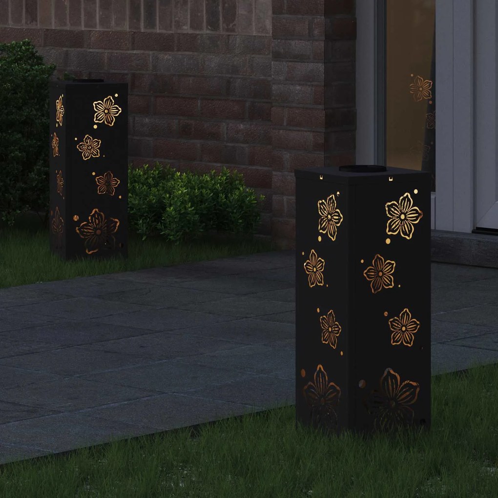 vidaXL Ηλιακό LED Φως Δρόμου 2 pcs Μαύρο Κρύο Ρολαρισμένο Χάλυβα