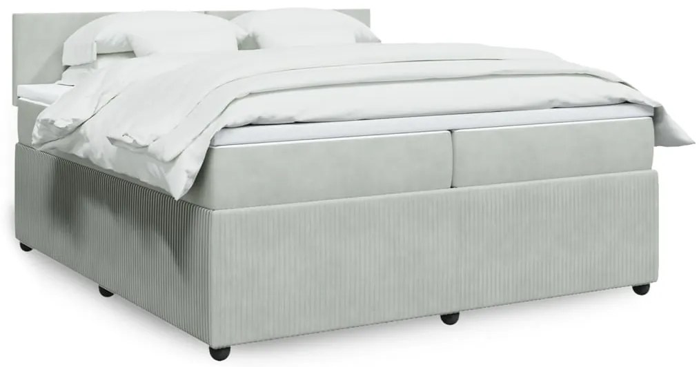 vidaXL Κρεβάτι Boxspring με Στρώμα Ανοιχτό Γκρι 200x200 εκ. Βελούδινο
