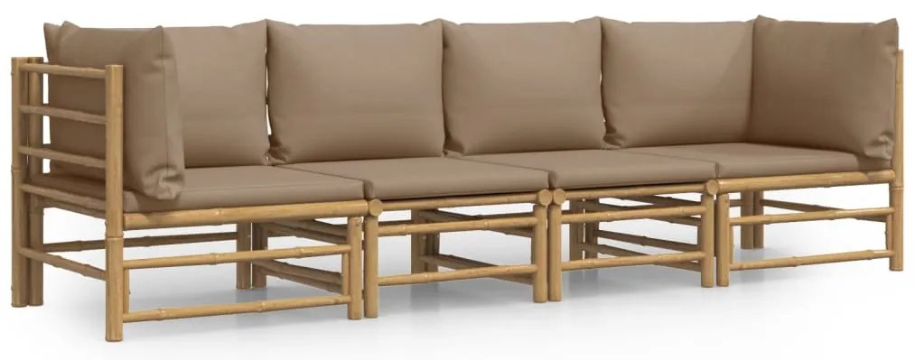 vidaXL Σαλόνι Κήπου Σετ 4 Τεμαχίων από Μπαμπού με Taupe Μαξιλάρια