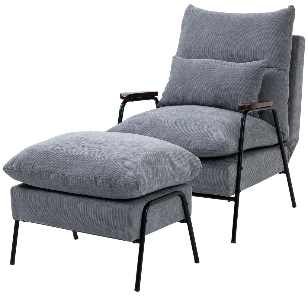 HOMCOM Πολυθρόνα με Οθωμανικό Πολυθρόνα χαλάρωσης, συμπεριλαμβανομένου μαξιλαριού, 68 cm x 91,5 cm x 88 cm, Ανοιχτό γκρι