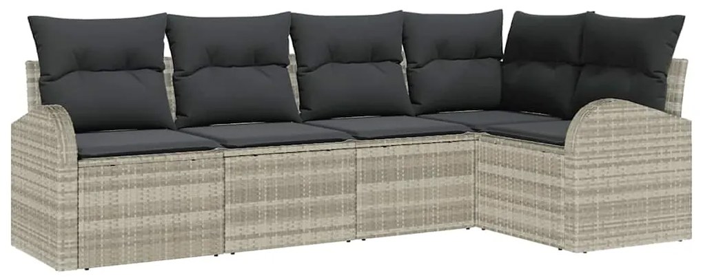 vidaXL Σετ Καναπέ Κήπου με μαξιλάρι 5 pcs Ανοιχτό γκρι Πολυ ράταν