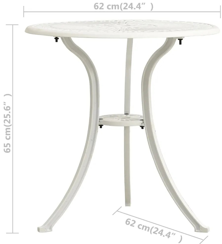vidaXL Τραπέζι Κήπου Λευκό 62 x 62 x 65 εκ. από Χυτό Αλουμίνιο