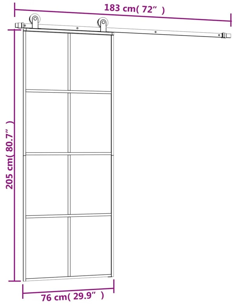 Συρόμενη Πόρτα με Μηχανισμό 76x205 εκ. Γυαλί ESG &amp; Αλουμίνιο - Μαύρο