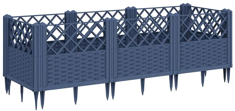 vidaXL Ζαρντινιέρα με Πασσάλους Μπλε Γκρι 123,5x43,5x43,5εκ. Πολυπροπυλένιο