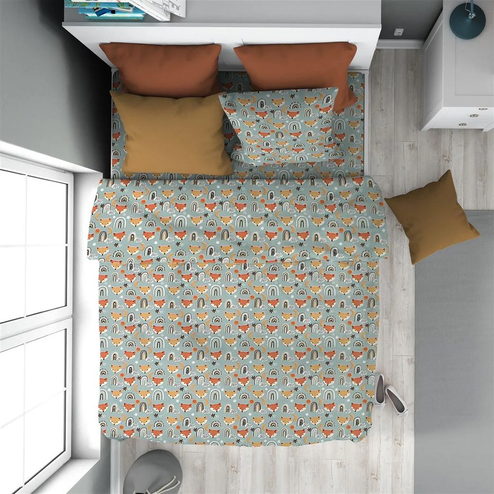 Πάπλωμα Παιδικό Βαμβακερό Μονό 160x240εκ. Fox 528 Pale Cyan DimCol 32111123057