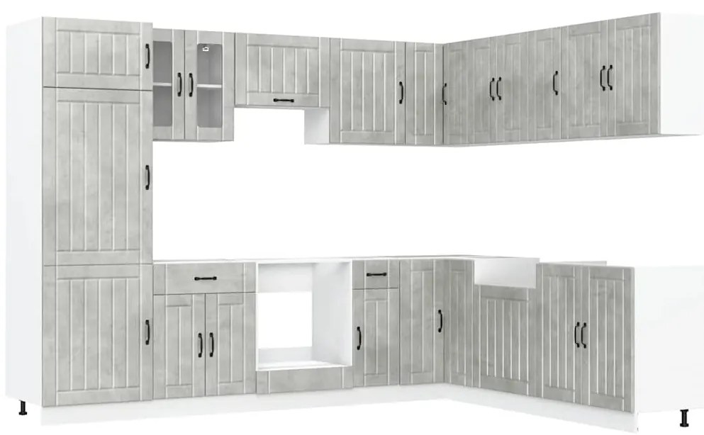 vidaXL Σετ Ντουλάπια Κουζίνας 14 τεμ. Lucca Γκρι Σκυροδ. Επεξ. Ξύλο