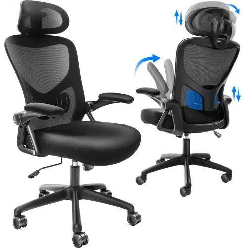 VEVOR Office Chair with Adjustable Lumbar Support, High Back Ergonomic Desk Chair with Adjustable Headrest, 2D Armrest, Ergonomic Office Chair Backrest, Computer Chair for Home Office