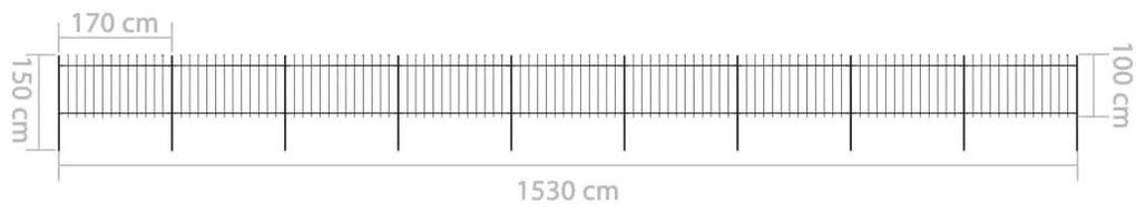 vidaXL Κάγκελα Περίφραξης με Λόγχες Μαύρα 15,3 x 1 μ. από Χάλυβα