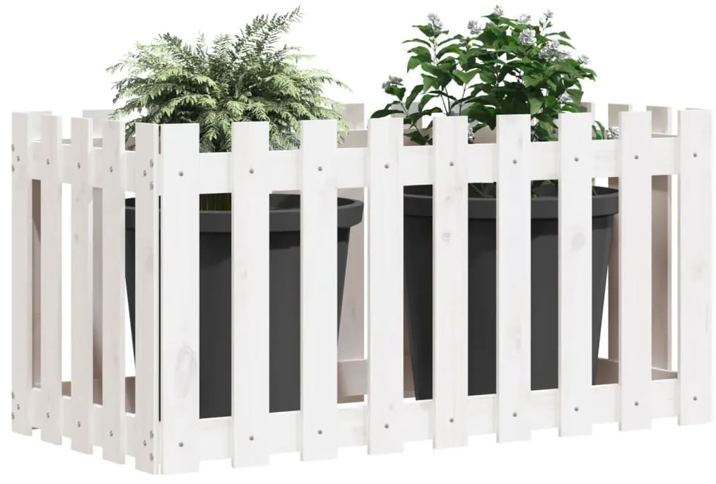 vidaXL Ζαρντινιέρα Υπερυψωμένη Σχ Φράχτη Λευκή 100x50x50εκ Μασίφ Πεύκο