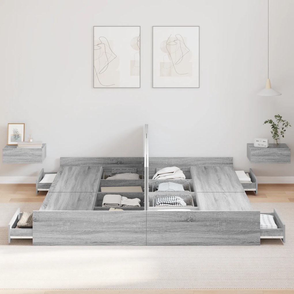 vidaXL Κρεβάτι με αποθηκευτικό χώρο Γκρι sonoma 200 x 200 cm