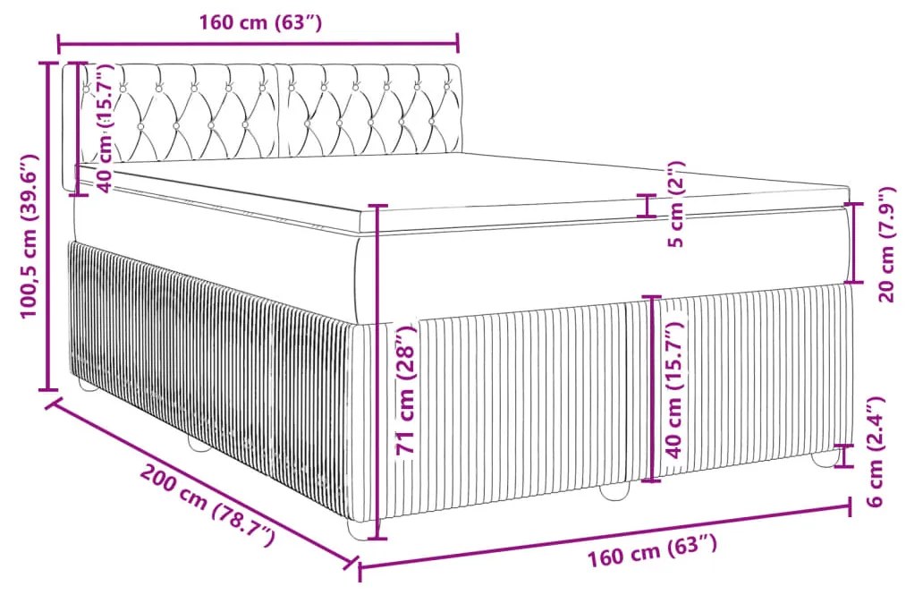 Κρεβάτι Boxspring με Στρώμα Ροζ 160x200 εκ. Βελούδινο - Ροζ